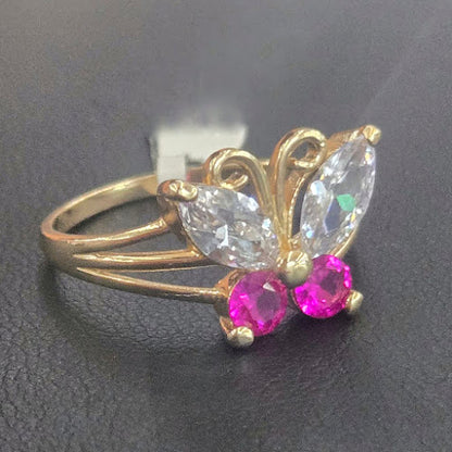 14k Gold Pink Butterfly Ring