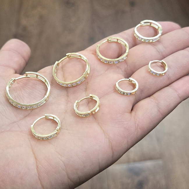 14k Gold CZ Stone Hoops, Gold Fancy Hoop Earrings, Small Gold Hoop Earrings, Women's Hoop Earring, Continuous Hoop Earring, Simple Cute Hoops for Kids