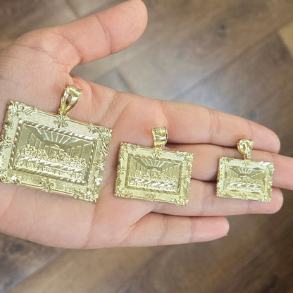 10k Yellow Gold Last Supper Pendant,  Frame Last Supper Gold Pendant,  Big 10k Gold Religious Pendant, Small Last Supper Charm