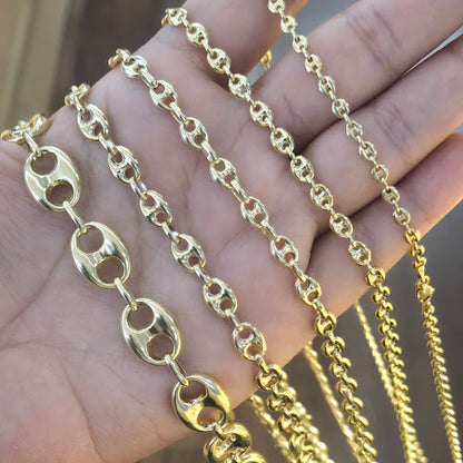 10k Gold Puffed Mariner Chain, Puffed Mariner Gold Link, Puff Chain Necklace, Gold Puffed Anchor Mariner Chain,