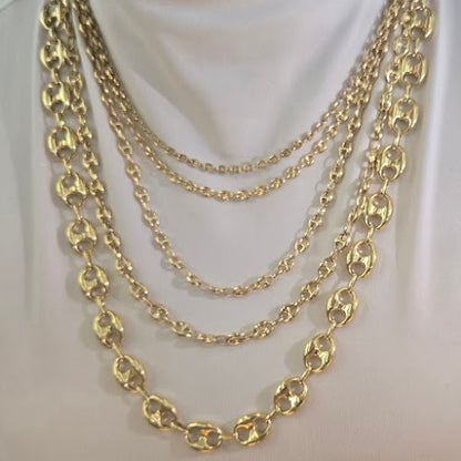 10k Gold Puffed Mariner Chain, Puffed Mariner Gold Link, Puff Chain Necklace, Gold Puffed Anchor Mariner Chain,