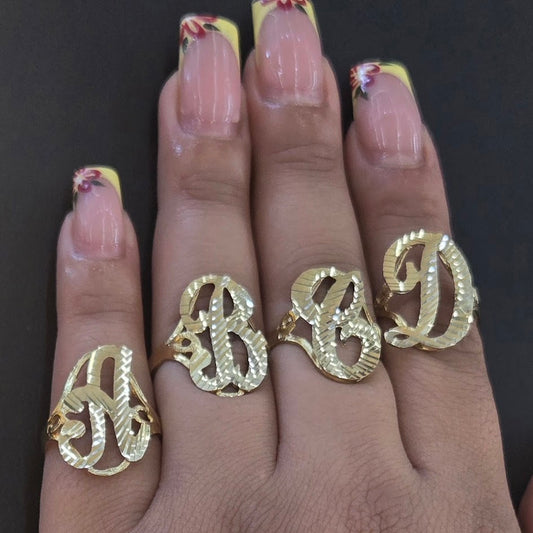 10k Real Gold Medium Initial Ring, Women's Initial Ring, Letter Ring, Gold Alphabet Rings, Name Initial Ring, Medium Cursive Letter Ring