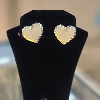 10k Gold Diamond Cut Heart Earrings,  Heart Earrings, Shiny Heart Earrings, Pushback Earrings, Gold Love Earrings