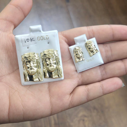 10k Gold Jesus Face Earrings, Gold Jesus Crown Earrings, Religious Earrings