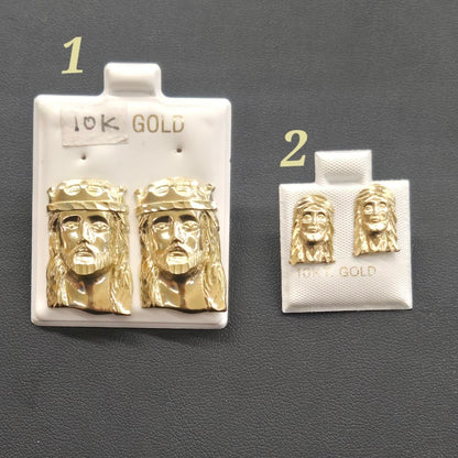 10k Gold Jesus Face Earrings, Gold Jesus Crown Earrings, Religious Earrings