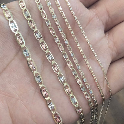 10k Gold Valentino Chain, Tri Color Gold Diamond Cut Style Chain, White Gold, Yellow Gold, Rose Gold