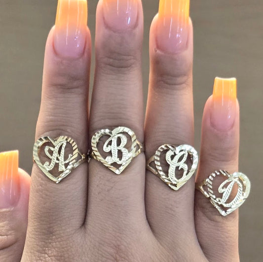 10k Real Gold Heart Initial Ring, 10k Gold Initial Alphabet Ring, Name Initial Ring, Letter Ring, Heart Love Initial Ring, Promise Ring