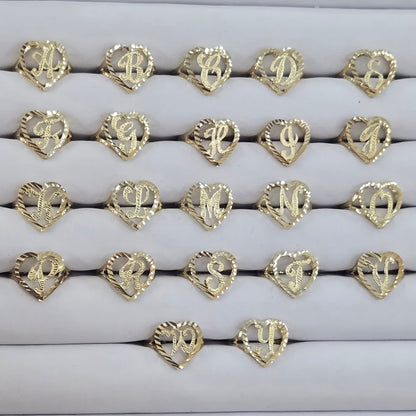 10k Real Gold Heart Initial Ring, 10k Gold Initial Alphabet Ring, Name Initial Ring, Letter Ring, Heart Love Initial Ring, Promise Ring