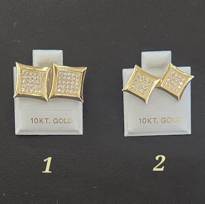 10k Gold Square Diamond CZ Stone Earrings, Screw-on Back Gold Earrings