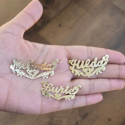 10K Gold Heart Name Plate, 14k Gold Custom Name