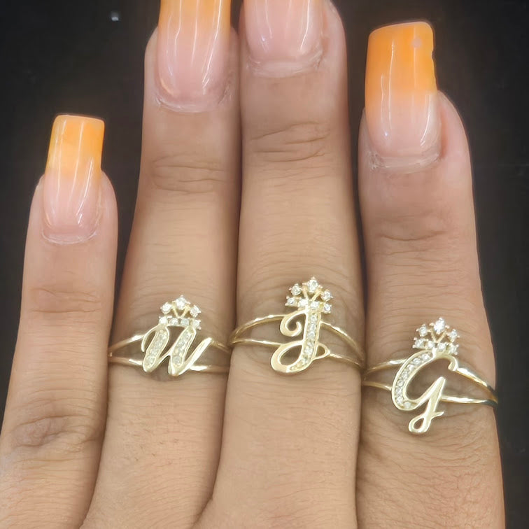 10k Gold Initial Crown Ring, 10k Gold Initial Alphabet Ring, Name Initial Ring, Letter Ring, Crown Initial Ring, CZ 10k, Promise Ring