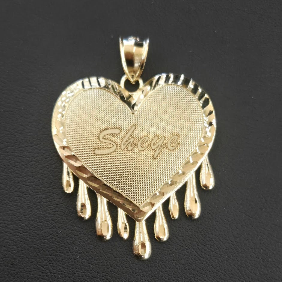 10k Gold Love Heart Drops Pendant / Charm, Dripping Heart Charm, Gold Heart Charm, Valentine's Gift, Anniversary Gift