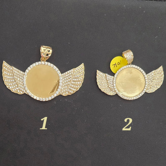 10k Gold Angel Wings Picture Pendant, CZ Stone Wings Picture Pendant, Picture Custom Charm Memorial Picture Pendant (Picture Included)