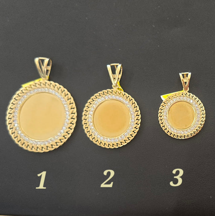 10k Gold Maimi Cuban Link Circle Picture Pendant, Memorial Picture Pendant (Picture Included)