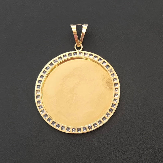 10k Gold Circle Picture Pendant, Double Sided Charm, Memorial Picture Pendant (Picture Included)