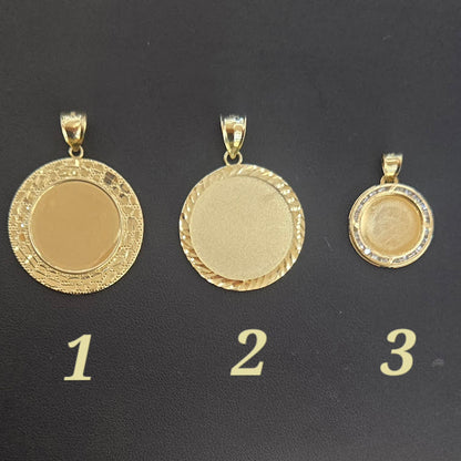 10k Gold Circle Nugget Picture Pendant, Diamond Cut Circle Picture Pendant, Small Circle Picture Charm, Custom Round Charm Memorial Picture Pendant (Picture Included)