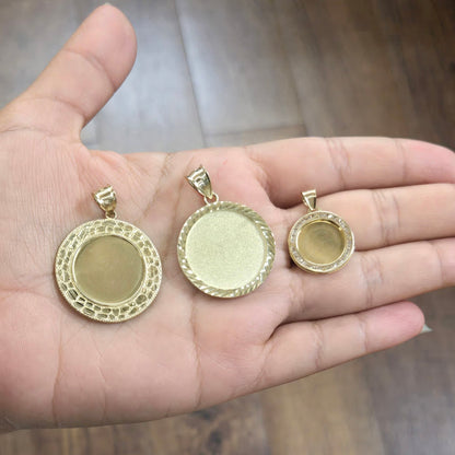 10k Gold Circle Nugget Picture Pendant, Diamond Cut Circle Picture Pendant, Small Circle Picture Charm, Custom Round Charm Memorial Picture Pendant (Picture Included)