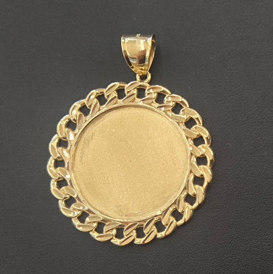 10k Gold Big Maimi Cuban Link Circle Picture Pendant, Memorial Picture Pendant (Picture Included)