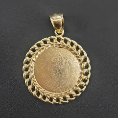 14k Gold Miami Cuban Link Circle Picture Pendant, Memorial Picture Pendant (Picture Included)