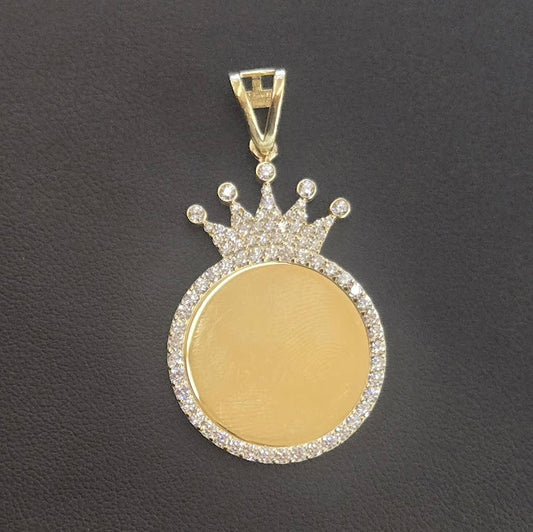 14k Circle with Crown Picture Pendant,Crown Picture Charm, Queen / King Charm, Memorial Picture Pendant (Picture Included)