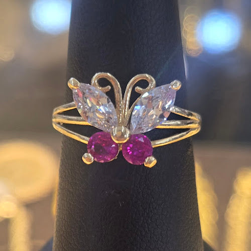 14k Gold Pink Butterfly Ring