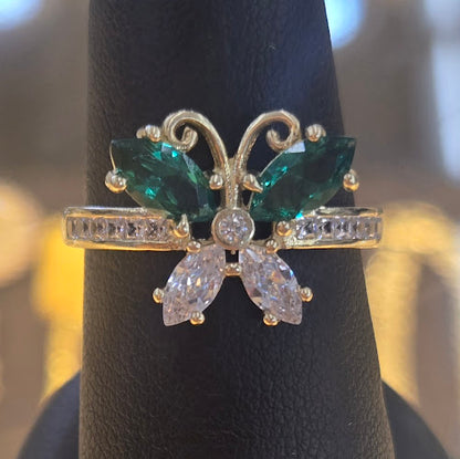 14k Gold Green Butterfly Ring