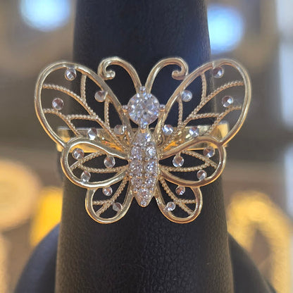 14k Gold CZ Stone Butterfly Ring