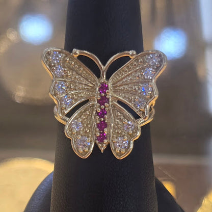 14k Gold with Pink CZ Stone Butterfly Ring