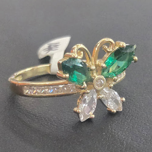 14k Gold Green Butterfly Ring