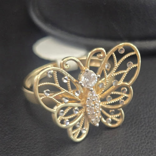 14k Gold CZ Stone Butterfly Ring