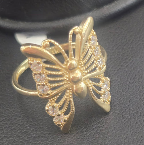 14k Gold CZ Stone Long Butterfly Ring