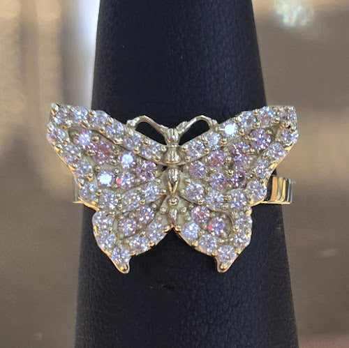 10k Gold Pink Stone Matching Slider Butterfly Ring, Pink Butterfly Ring, Women's Gold Ring, Shiny Gold Ring, Pink CZ Stone Butterfly Ring