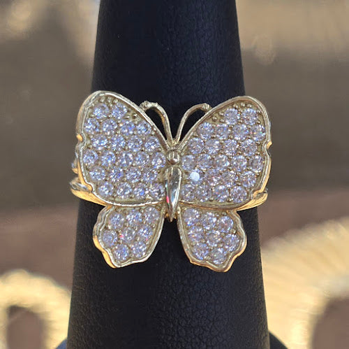 10k Gold WhiteStone Butterfly Ring, White Butterfly Ring, Women's Gold Ring, Shiny Gold Ring, Pink CZ Stone Butterfly Ring (Copy)