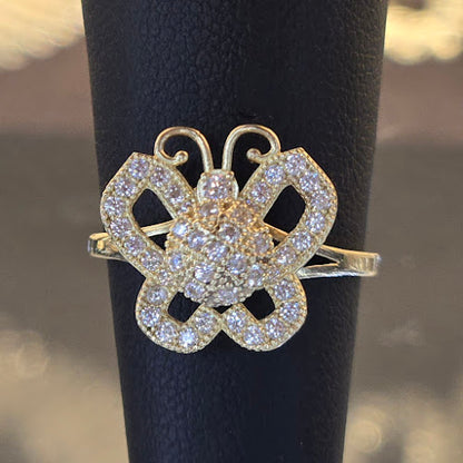 10k Gold CZ Stone Spinning Butterfly RIng