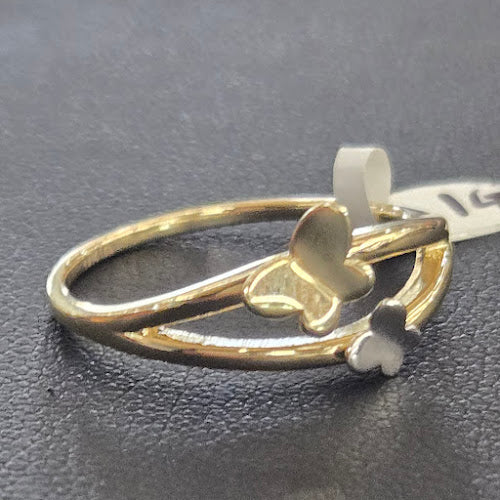 14k Gold Two Small Butterflies Ring, Dainty Gold Butterflies Ring