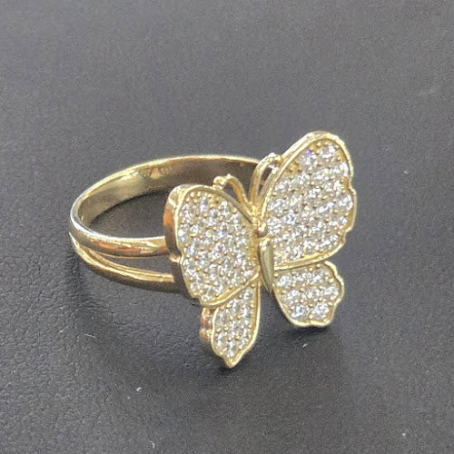 10k Gold WhiteStone Butterfly Ring, White Butterfly Ring, Women's Gold Ring, Shiny Gold Ring, Pink CZ Stone Butterfly Ring (Copy)