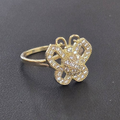 10k Gold CZ Stone Spinning Butterfly RIng