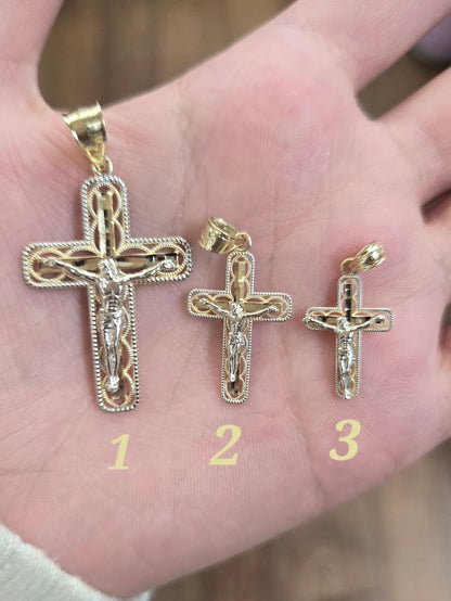 10k Gold Crucifix Cross Diamond Cut Pendant, Small Cross Charm, Dainty Gold Cross