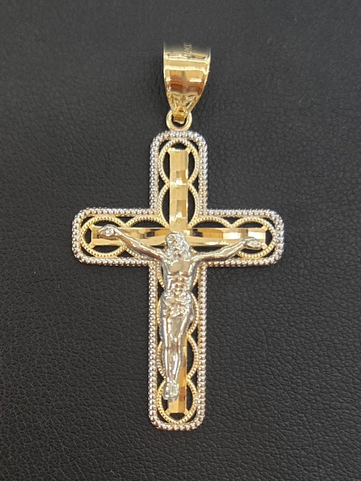 10k Gold Crucifix Cross Diamond Cut Pendant, Small Cross Charm, Dainty Gold Cross