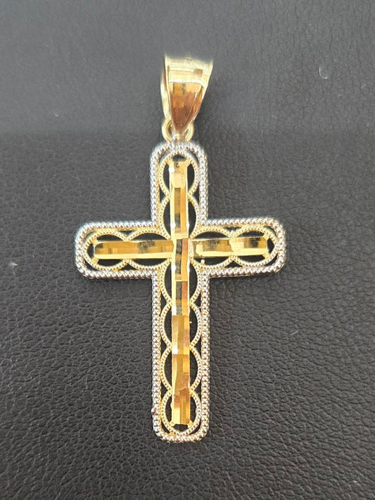 10k Gold Cross Diamond Cut Pendant, Small Cross Charm, Dainty Gold Cross