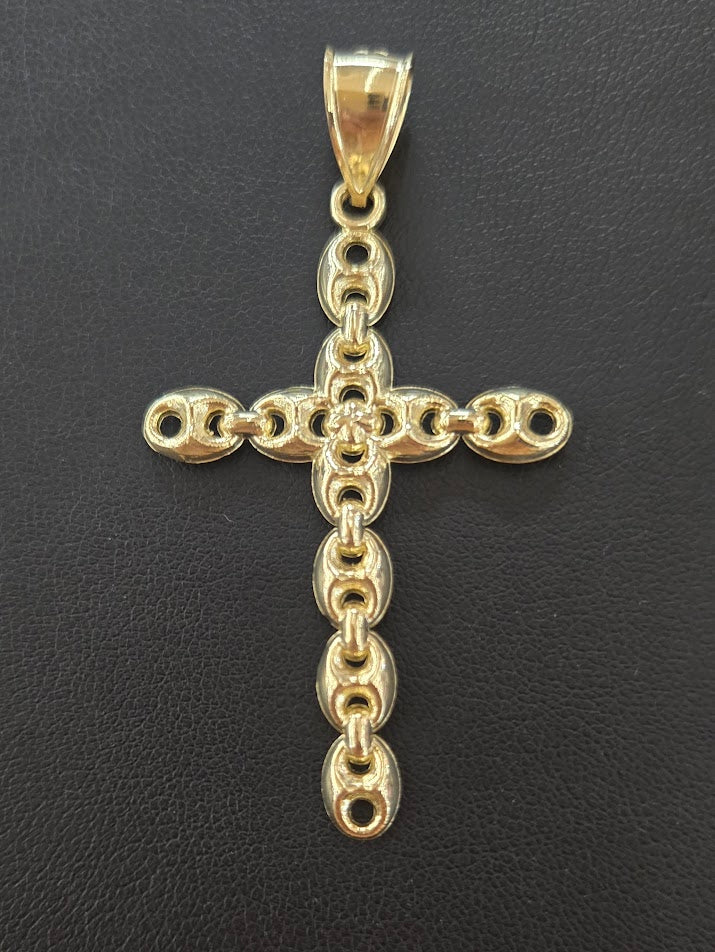 10k Gold Puffed Mariner Link Style Cross Pendant