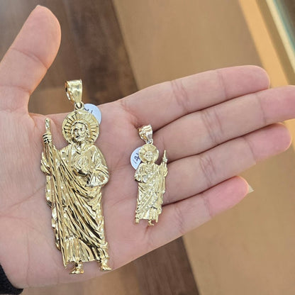 14k Gold Saint Jude Pendant, San Judas Pendant, Gold San Judas Charm,  Gold Saint Jude DIamond Cut Pendant, Religious Gold Pendants