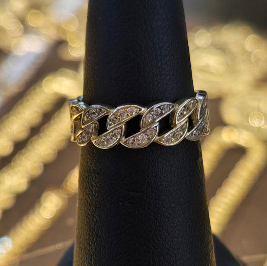 10k Gold Cuban Link CZ Stone Ring, Link Style Two Tone Gold Ring, Gold Curb Ring, Unisex Ring, Gold Chain Ring, Band Ring