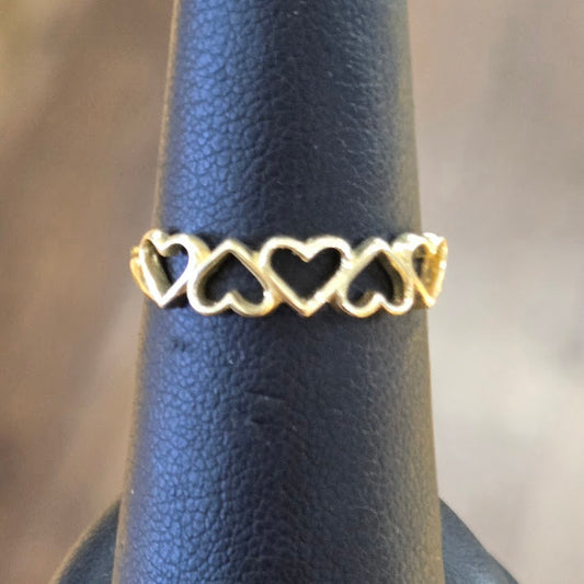 10k Gold Small Hearts Ring, Small Love Heart Ring, Gold Heart Ring, Gift for Her, Gold Heart Row Ring