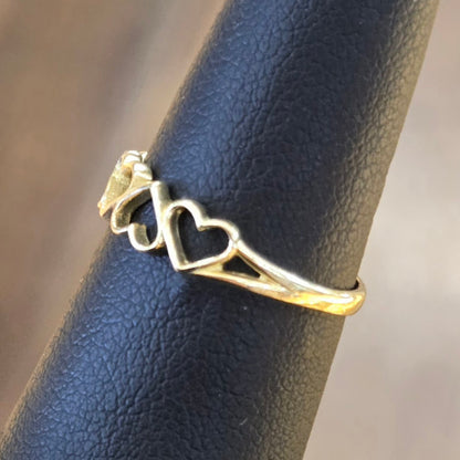 10k Gold Small Hearts Ring, Small Love Heart Ring, Gold Heart Ring, Gift for Her, Gold Heart Row Ring