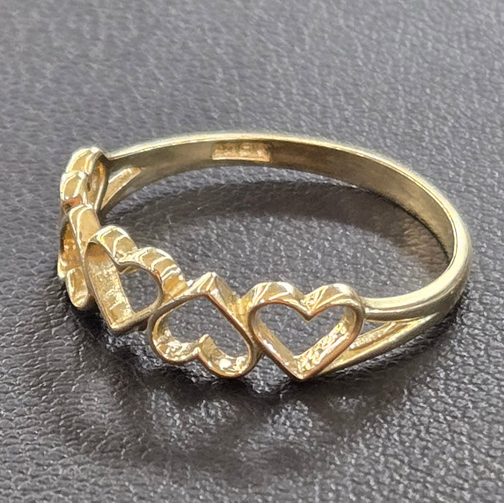 10k Gold Small Hearts Ring, Small Love Heart Ring, Gold Heart Ring, Gift for Her, Gold Heart Row Ring