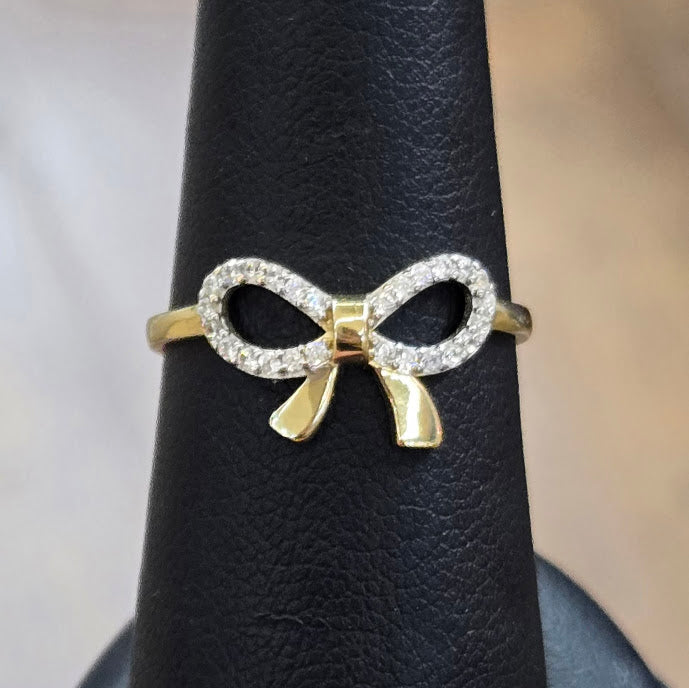 14k Gold Bow Ring,Ribbon Bow Ring, Gold Coquette Bow Ring, Gift for Her,Yellow Gold CZ Stone