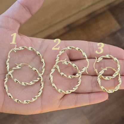 10k Gold Twist Style Hoops, Small Hoops for Kids Girls, Medium Hoops for Women, Gold Hoop Earrings