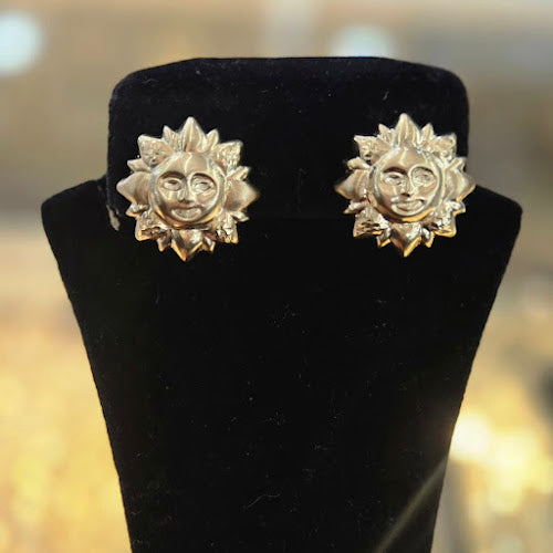 10k Gold Sun Earrings, Sun Face Earrings, Gold Pushback Earrings, Gold Jewelry Gifts