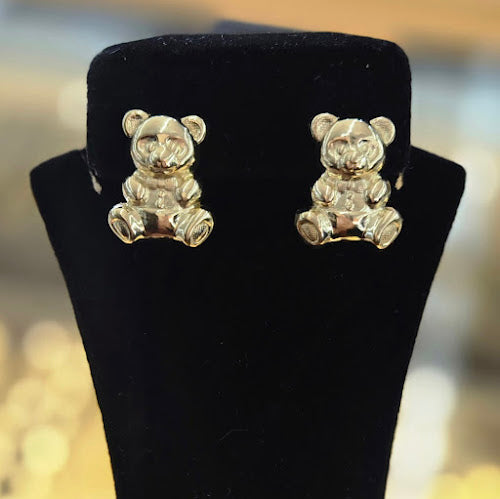 10k Gold Bear Earrings, Teddy Bear Earrings, Gold Pushback Earrings, Gold Jewelry Gifts